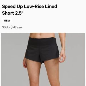 Lululemon Speed Up Short Low Rise 2.5